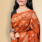 ডিপ দারুচিনি রঙের হাফ সিল্ক শাড়ি