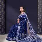 নেভি ব্লু রঙের হাফ সিল্ক শাড়ি