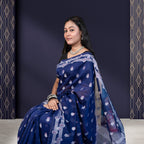 নেভি ব্লু রঙের হাফ সিল্ক শাড়ি