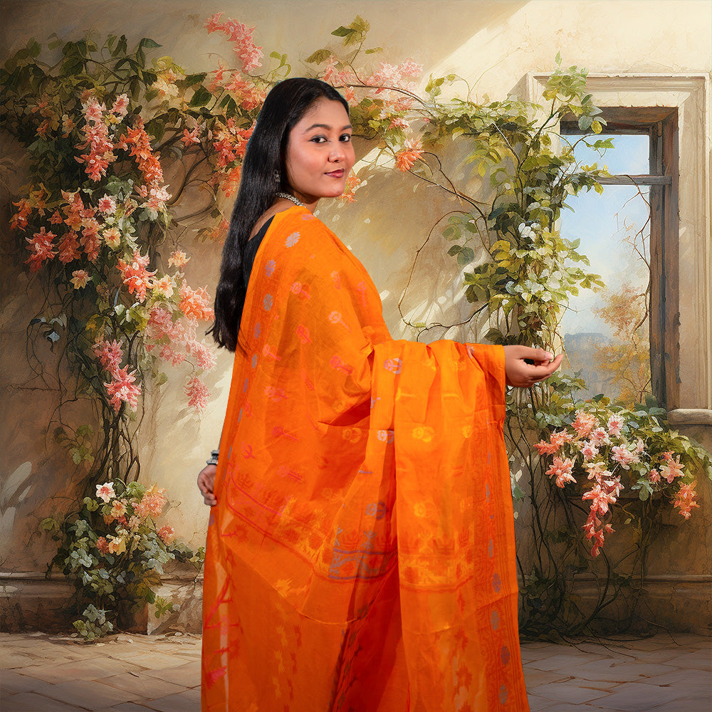 বাসন্তী রঙের পিওর কটন শাড়ি