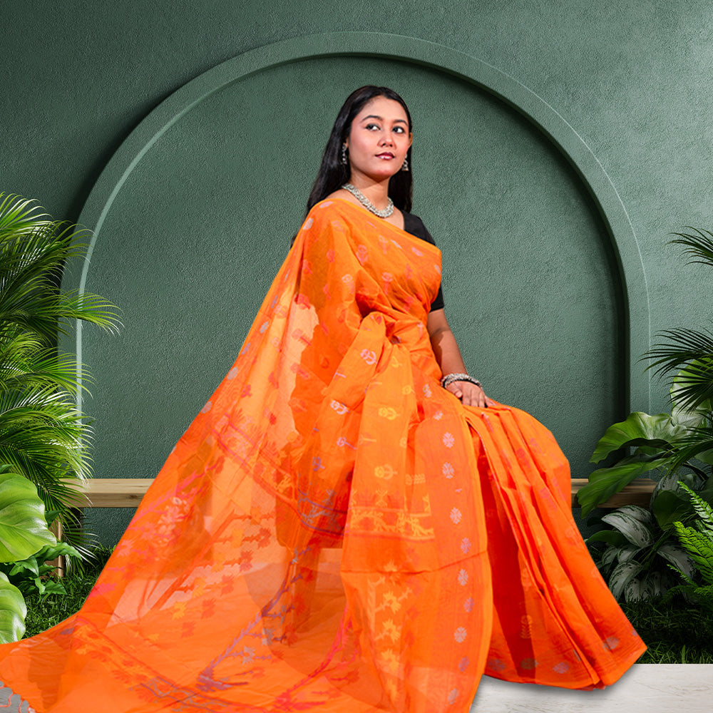 বাসন্তী রঙের পিওর কটন শাড়ি